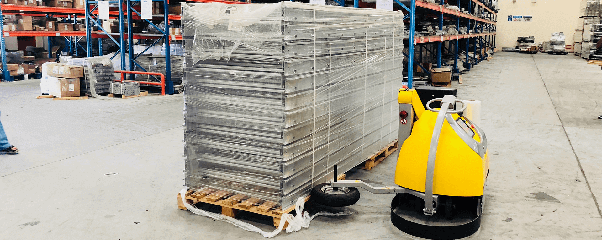 Self propelled pallet stretch wrap robot
